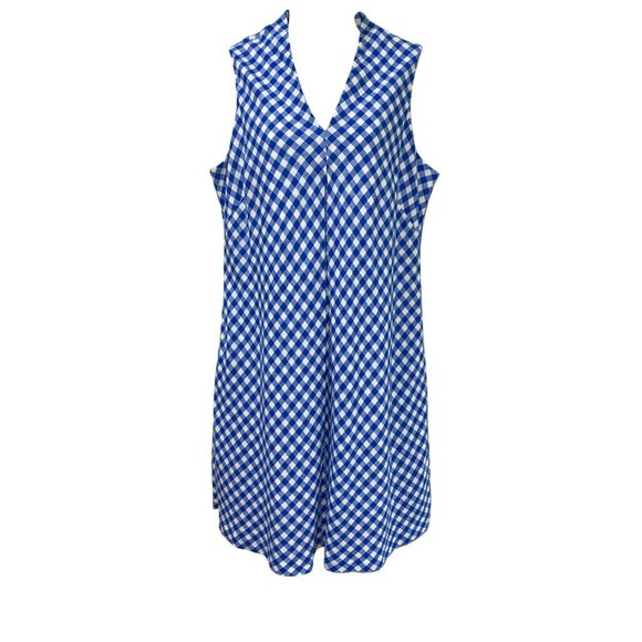 Tommy Bahama Gingham Blue & White Sleeveless Bonita Check Linen Dress M/M - Picture 2 of 10